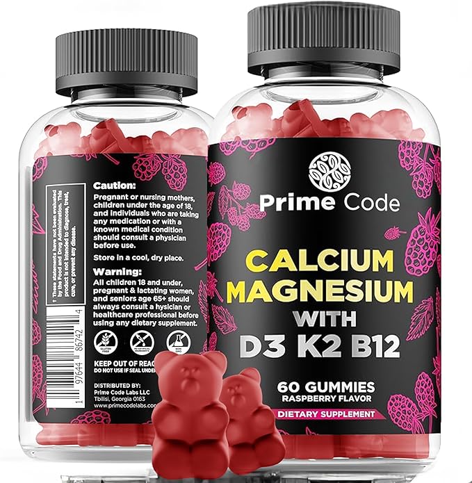 Prime Code Calcium Gummies for Women &amp Men with Magnesium Vitamin B12 Vitamin K2 &amp Vitamin D3 Psyllium Husk Capsules with Magnesium Citrate and Vitamin C CoQ10 250mg with Magnesium
