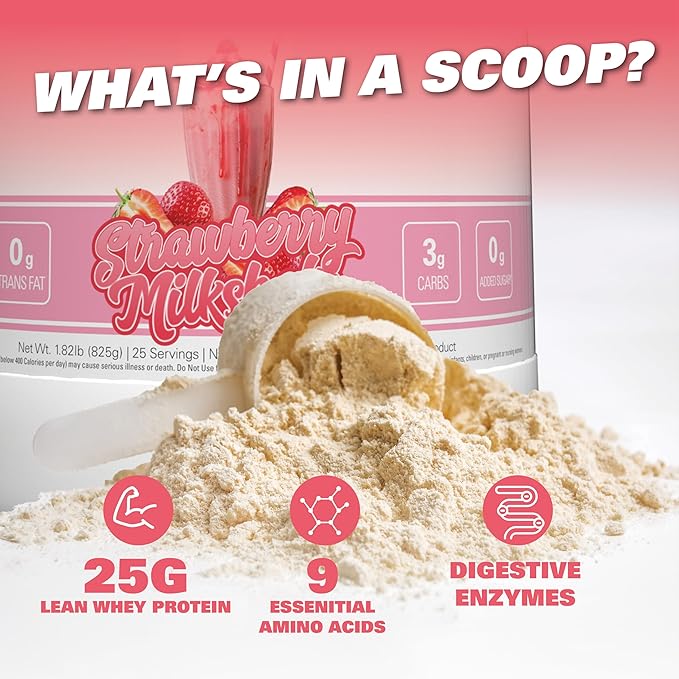 EHP Labs OxyWhey Whey Protein Isolate – 25g High Protein Low Carb Sugar Free Meal Replacement – Lean Whey Powder for Muscle Recovery – Non-GMO Gluten Free – 25 Serves – Strawb. Milkshake