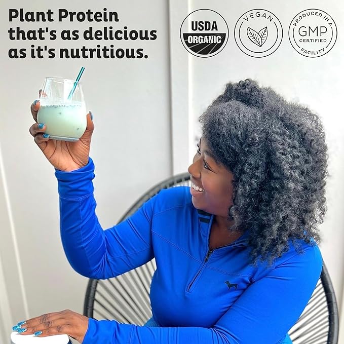 KOS Plant Based Protein Powder Blueberry Muffin - Organic Pea Protein Superfood with Spirulina and Immune Support Blend. Soy Gluten Dairy Free - Vegan Meal Replacement for Women &amp Men - 10 Serv
