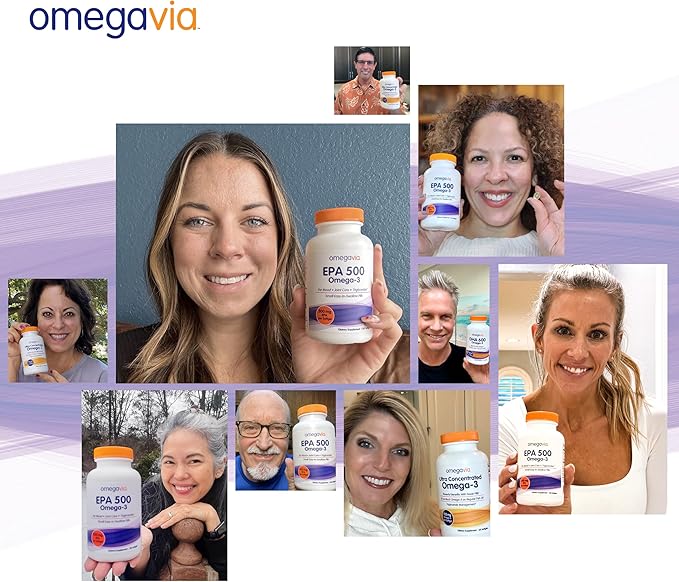 OmegaVia EPA 500 Purified Omega-3 Fish Oil Supplement 500 mg EPA in Triglyceride Form Burpless Fish Oil Non-GMO Gluten-Free IFOS 5-Star 120 Softgels