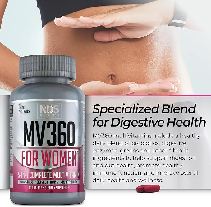 Women's Nutrition MV360 5-in-1 Complete Multivitamin with Essential Vitamins for Energy Digestion Toning Immune Support &amp Women’s Health &amp Beauty 60 Tablets 30 Servings