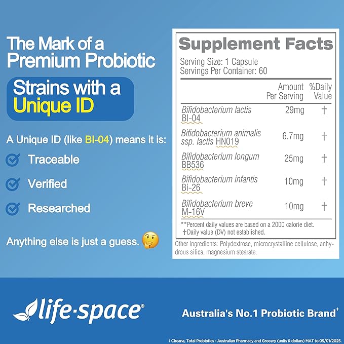 Life-Space Bowel Biotic Probiotics for Regularity 2-Month Serving 20 Billion CFU &amp 5 Strains Support Bowel Movement &amp Digestive Health Probiotics for Women and Men 60 Vegetarian Capsules