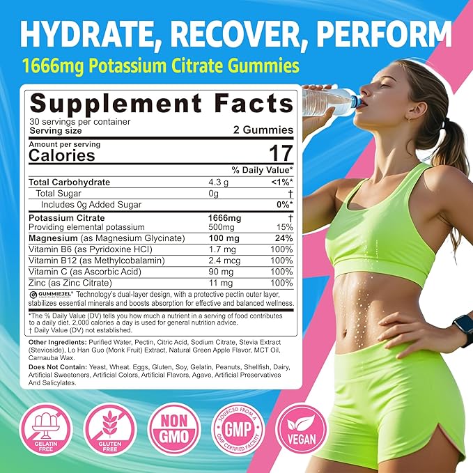 Womens Multivitamin Gummy Potassium Citrate Gummies 1666mg for Adults 3 Pack