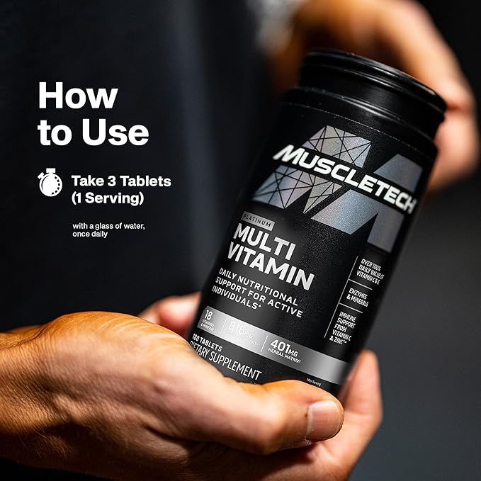MuscleTech Platinum Multivitamins for Men &amp Women - Multi-Vitamin Supplement for Immune Support - 18 Vitamins &amp Minerals Vitamin A C D E B6 B12 - Daily Workout Supplements for Men - 180 Capsu