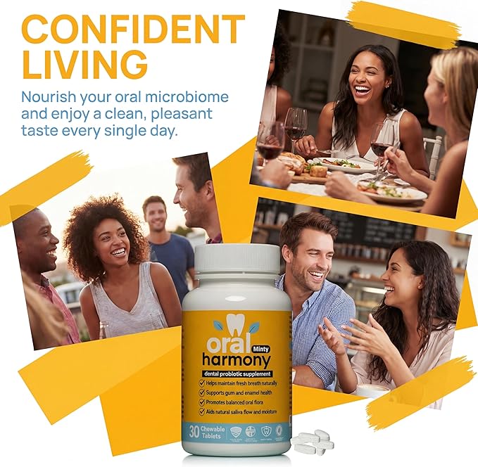 Oral Harmony Oral Probiotic Chewable Tablets – Sugar-Free Mint Flavor with Prebiotic Inulin – Daily Oral Microbiome &amp Fresh Breath Support – Chewable Oral Care Tablets – 30 Tablets