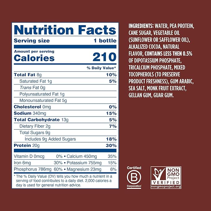 Ripple Vegan Protein Shake | Chocolate | 20g Nutritious Plant Based Pea Protein | Shelf Stable | No GMOs Soy Nut Gluten Lactose | 12 Oz 12 Pack