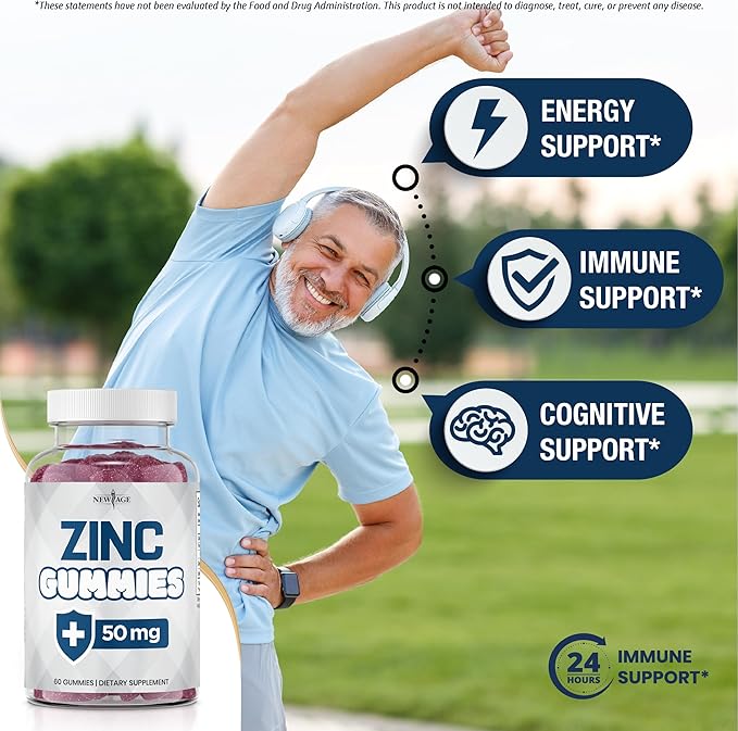 NEW AGE Zinc Gummies - 2 Pack - 50mg High Immune Booster Zinc Supplement Immune Defense Powerful Natural Antioxidant Non-GMO - by New Age 120 Count