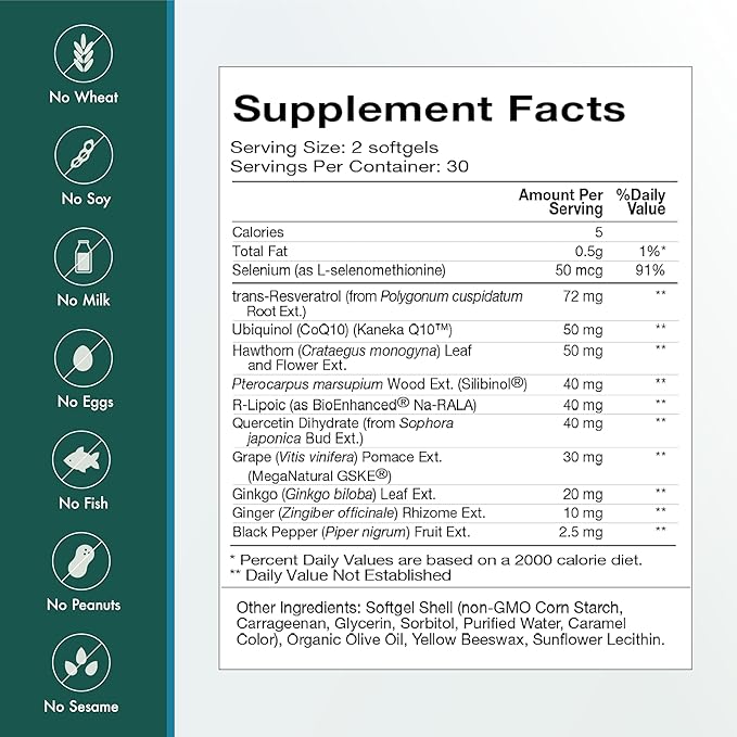 Natura Health Products Mito-Gevity (CV-Res-Q) Supplement – Mitochondrial Energy &amp Longevity Support* - Featuring Resveratrol Hawthorn Silibinol R-Alpha Lipoic Acid (R-ALA) (60 Capsules)