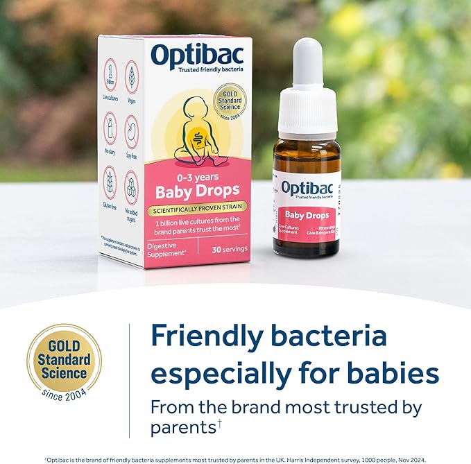 Optibac Probiotics Baby Drops - Vegan Baby Probiotics - Most Trusted by Parents - Suitable for Newborns Babies &amp Infants - 10ml - 30 Day Supply