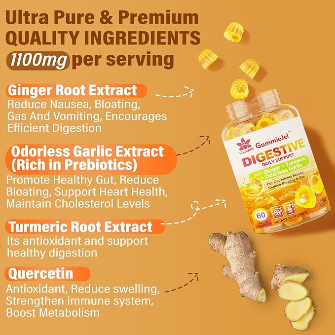 Sugar Free Omega 3 Fatty Acid 2000mg With 640mg DHA &amp 290mg EPA Multivitamin CoQ10 Astaxanthin + Ginger Filled Gummies for Nausea - Stomach Relief - Ultra Absorption for Digestive Support