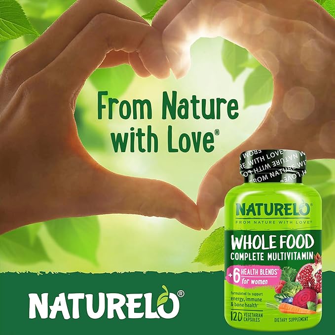 NATURELO Whole Food Multivitamin for Women - with Vitamins Minerals &amp Organic Extracts - Supplement for Energy and Heart Health - Non GMO - 120 Vegan Capsules