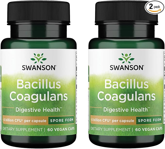 Swanson Bacillus Coagulans Spore-Form Probiotic for Adults Seeking Shelf-Stable Digestive Support with 6 Billion CFU - Acid-Resistant (60 Vegan Capsules 2 Pack)