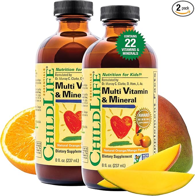 CHILDLIFE ESSENTIALS Kids Multivitamin &amp Mineral - Kids Vitamins Liquid Multivitamin for Kids Toddler Multivitamins Liquid Vitamins Baby Multivitamin - Natural Orange &amp Mango 8 Fl Oz (Pac