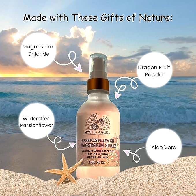 Magnesium Oil Spray for Feet &amp Body in a Glass Bottle Maximum Concentration Gentle on Skin Made in the USA (4 Fl. Oz. Passionflower)