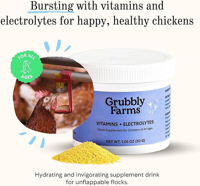 Grubbly Farms Supplements Bundle - Layer Calcium Probiotics+Prebiotics Vitamins+Electrolytes &amp Omega Mix - Complete Nutrition Support Strong Eggshells &amp Digestive Wellness for Laying Hens -