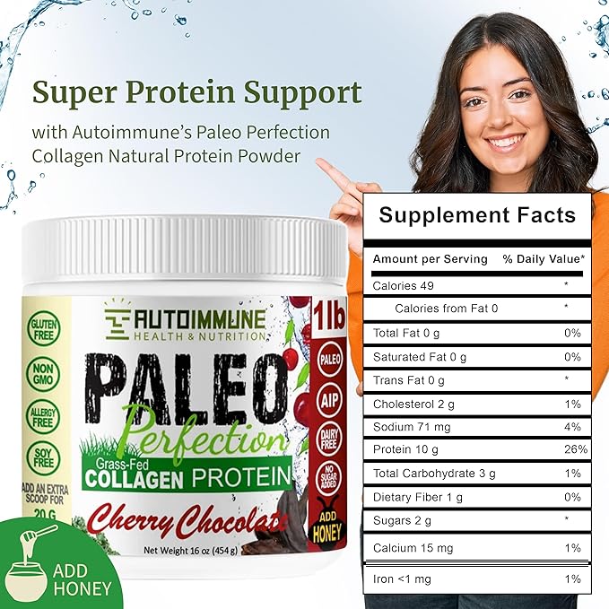 Paleo Perfection Double Chocolate Grass Fed Beef Collagen Protein Powder without Stevia - Paleo Keto SCD AIP Protein Powder w/ Apple Fiber Carrot Broccoli - 1lb Protein Powder &amp Superfood Ble