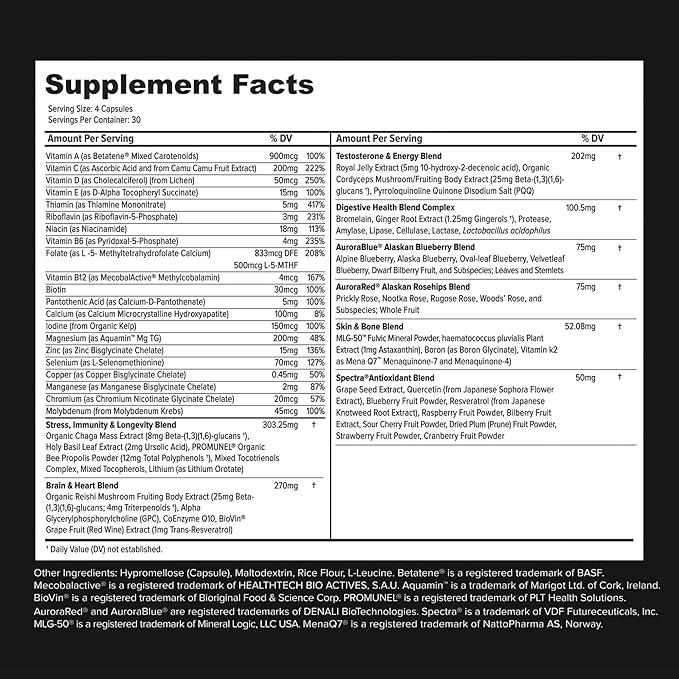 Whole Food Natural Multivitamin and Mineral Capsules for Men - All-Day Energy Inner Zen and Stronger You (120 Capsules)