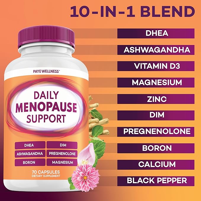 Menopause and Perimenopause Supplement for Women 10-1 Relief Formula for Hot Flashes Night Sweats Mood Energy &amp Hormone – DIM Ashwagandha Vitamin D DHEA Zinc Magnesium 3-Pack 70 Capsules