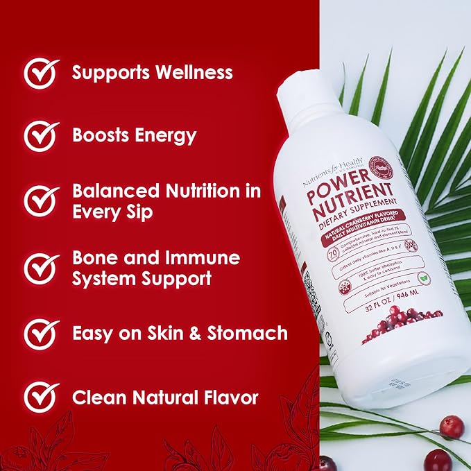 Rawleigh Power Nutrient: 32 fl oz for 1 Month - Cranberry Flavor Daily Multivitamin Liquid Supplement for Men Women with VIT. A - zinc &amp 70 Colloidal Trace Minerals Vegetarian-Friendly GMO Fre