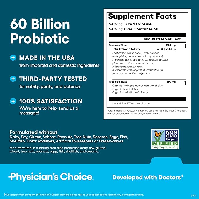 Physician's CHOICE Daily Bundle: 60 Billion Probiotic + Bloat &amp Gas Probiotic + Fiber Gummies + Digestive Enzymes