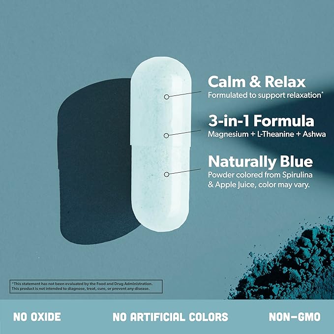 Magnesium Glycinate Complex Supplement - Chelated Magnesium Glycinate with Malate Organic Ashwagandha L-theanine &amp Blue Spirulina - High Absorption Vegan Non-GMO 300mg 90 Veggie Caps