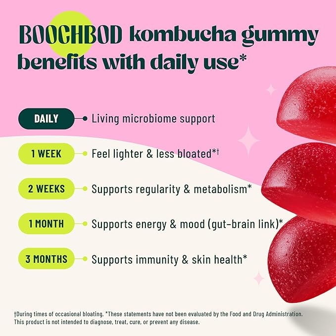 Probiotic Kombucha Gummy - Prebiotics Probiotics Postbiotics Fiber Supplement Slippery Elm Dandelion Root MCT Oil for Bloating Gut Health - Probiotics for Women and Men