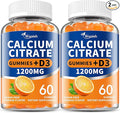 (2 Pack)Calcium Citrate 1200mg with Vitamin D3 Gummies for women &amp MenCalcium Citrate Supplements for Bone &amp Teeth SupportHigh Absorption-Easy to Digest Sugar FreeVeganOrange Flavor60 Da