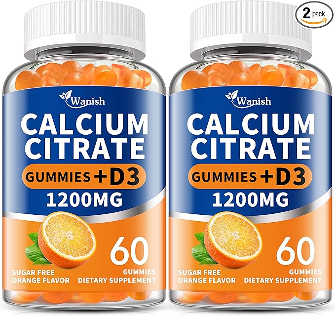 (2 Pack)Calcium Citrate 1200mg with Vitamin D3 Gummies for women &amp MenCalcium Citrate Supplements for Bone &amp Teeth SupportHigh Absorption-Easy to Digest Sugar FreeVeganOrange Flavor60 Da