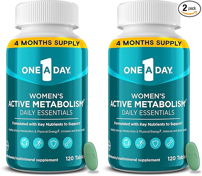 A Day Women's Active Metabolism Daily EssentialMultivitamin for WomenMetabolism SupportVitamins for Women with All 8 B-VitaminsVitamin DMagnesium &amp More120 Count (Pack of 2)