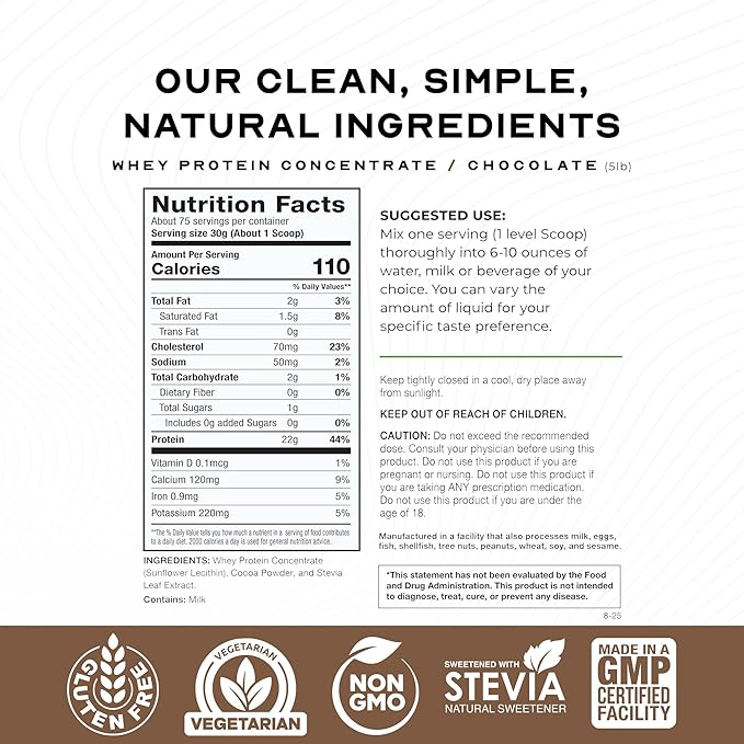 Muscle Feast Grass-Fed Whey Protein Concentrate Powder All Natural Hormone Free Pasture Raised Whey Protein Powder for Women &amp Men Clean Non-GMO &amp Gluten Free Whey Concentrate - Chocolate