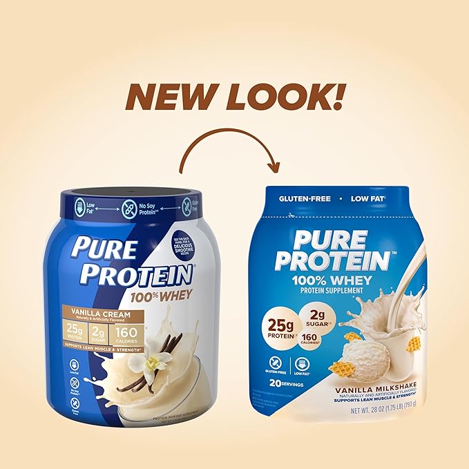 pure protein Powder Bundle - Whey High Protein Gluten-Free Vanilla Cream &amp Chocolate Flavors - 1 lb Each