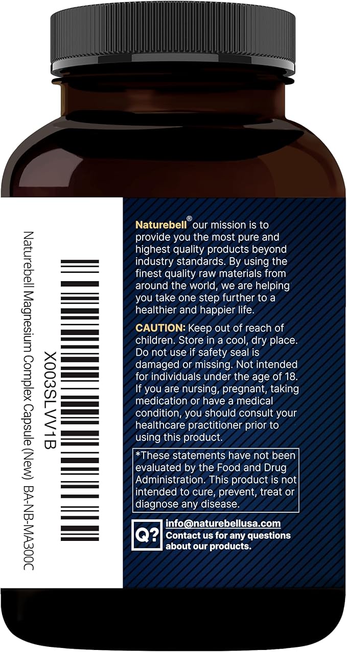 Magnesium Complex 500mg 300 Capsules | 10-in-1 Magnesium Glycinate Citrate Malate &amp More | Chelated Form for Easy Absorption | Non-GMO