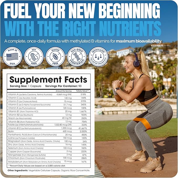 Shiny Leaf Methylated Bariatric Multivitamin Without Iron – Vitamins for Gastric Bypass &amp Sleeve 1 Daily Capsule W Methylated Folate B12 A C D K &amp More. Vegetarian Soy-Free USA Made (1