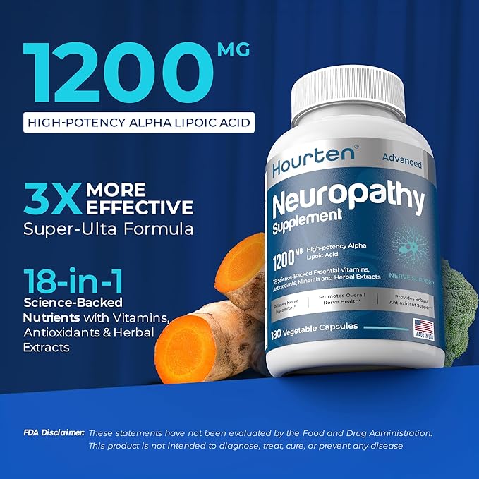 Neuropathy Sciatica Nerve Support Supplement - 1200mg High-Potency Alpha Lipoic Acid 18-in-1 Nutrient Blend - Neuropathy Support for Feet Legs Hands Lower Back 180 Capsules