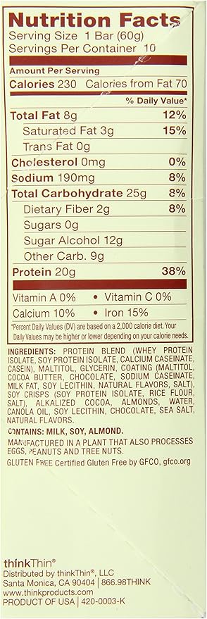 ThinkThin High Protein Bar Brownie Crunch 60 g Bars 10 Count