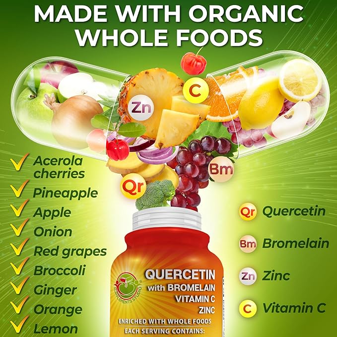 Immune Support Bundle - Quercetin with Bromelain Vitamin C &amp Zinc + Liposomal Vitamin C 1100mg – with Organic Whole Food Blend &amp Acerola Cherry – Antioxidant Respiratory &amp Cardiovascular
