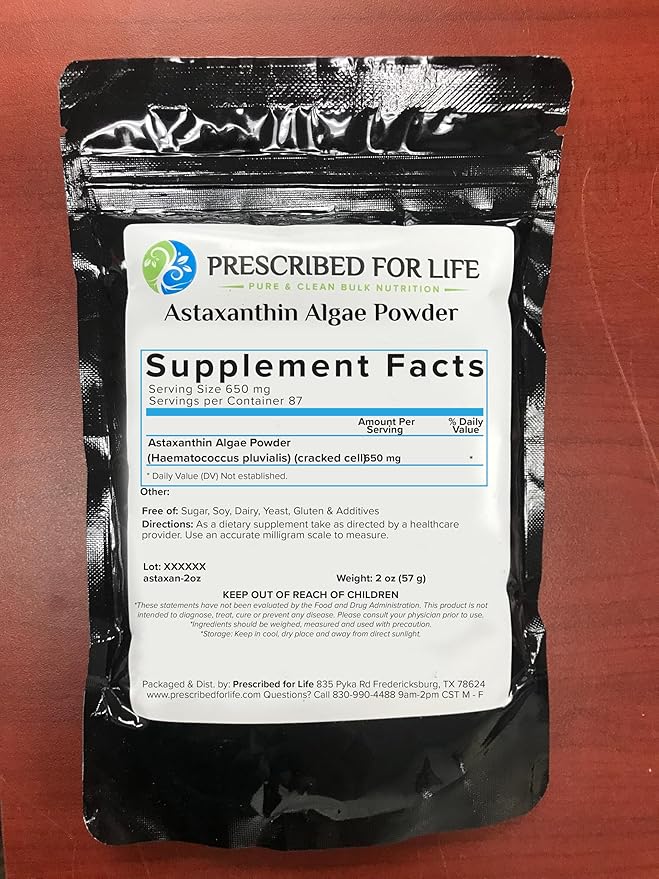 Prescribed For Life Astaxanthin Natural 1% Astaxanthin Powder Supplement Made from Red Algae (56g)