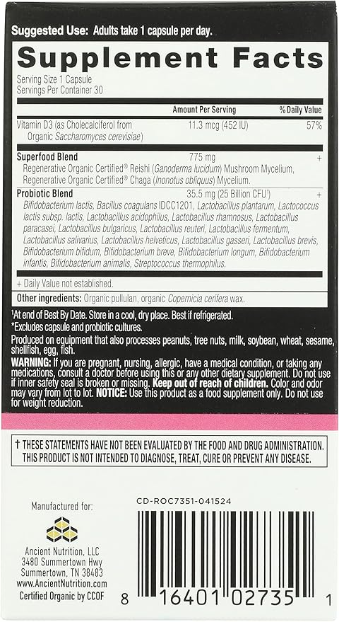 ANCIENT NUTRITION Organic Womens Probiotics 25b 30 CT