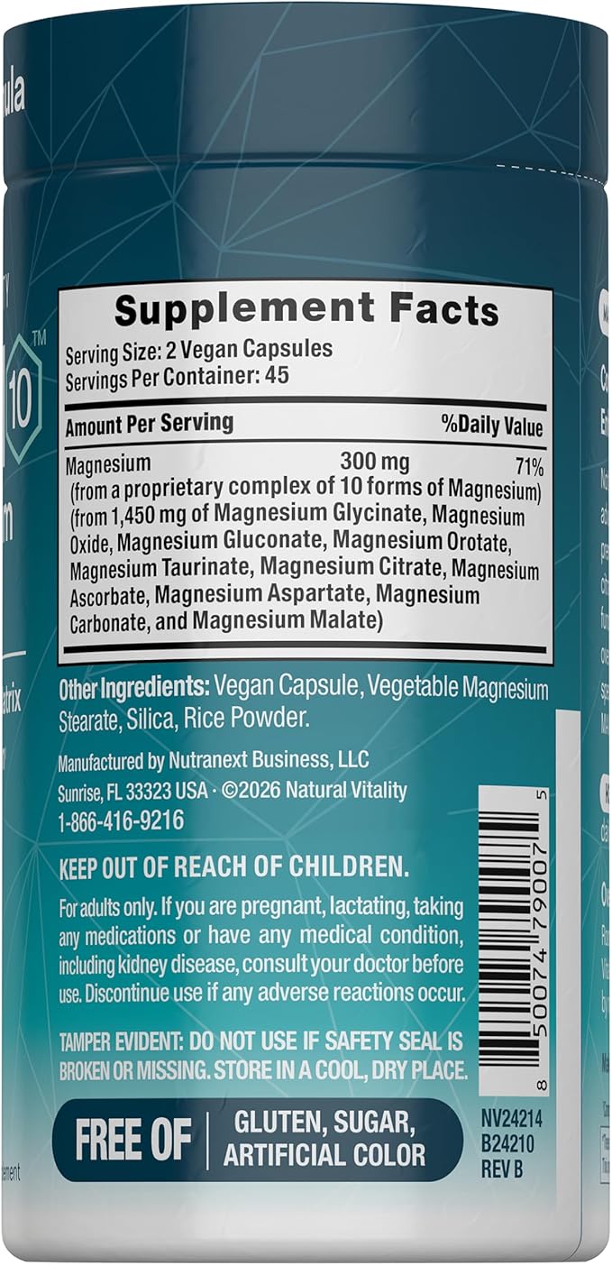 Natural Vitality MaxCalm Magnesium Complex Capsules | Advanced Formula &amp Enhanced Absorption | Gluten Free &amp Vegan Supplement | 90 Count