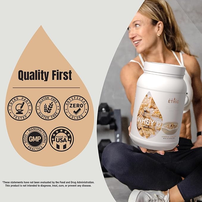Sweat Ethic Whey'd Protein Powder 25 G Whey Protein Blend with Concentrate Isolate &amp Hydrolysate Low Lactose &amp Digestive Enzymes for Easy Mixing &amp Smooth Texture Cinnamon Cereal Milk