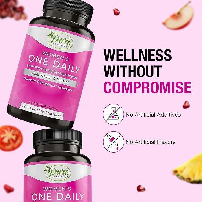 Pure By Nature One Daily Multivitamin for Women &amp Men Bundle Pack Multi Vitamins and Minerals Supplement for Immune Support with Vitamin B12 Gluten-Free &amp Non-GMO Each with 60 Veggie Capsule