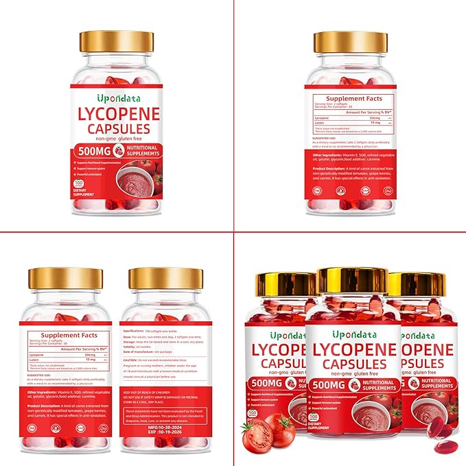 Lycopene Capsules - 500mg 100 Softgels Natural Tomato Extract Organic Complex Formula Supplement - Gluten-Free Non-GMO (2 Pack)