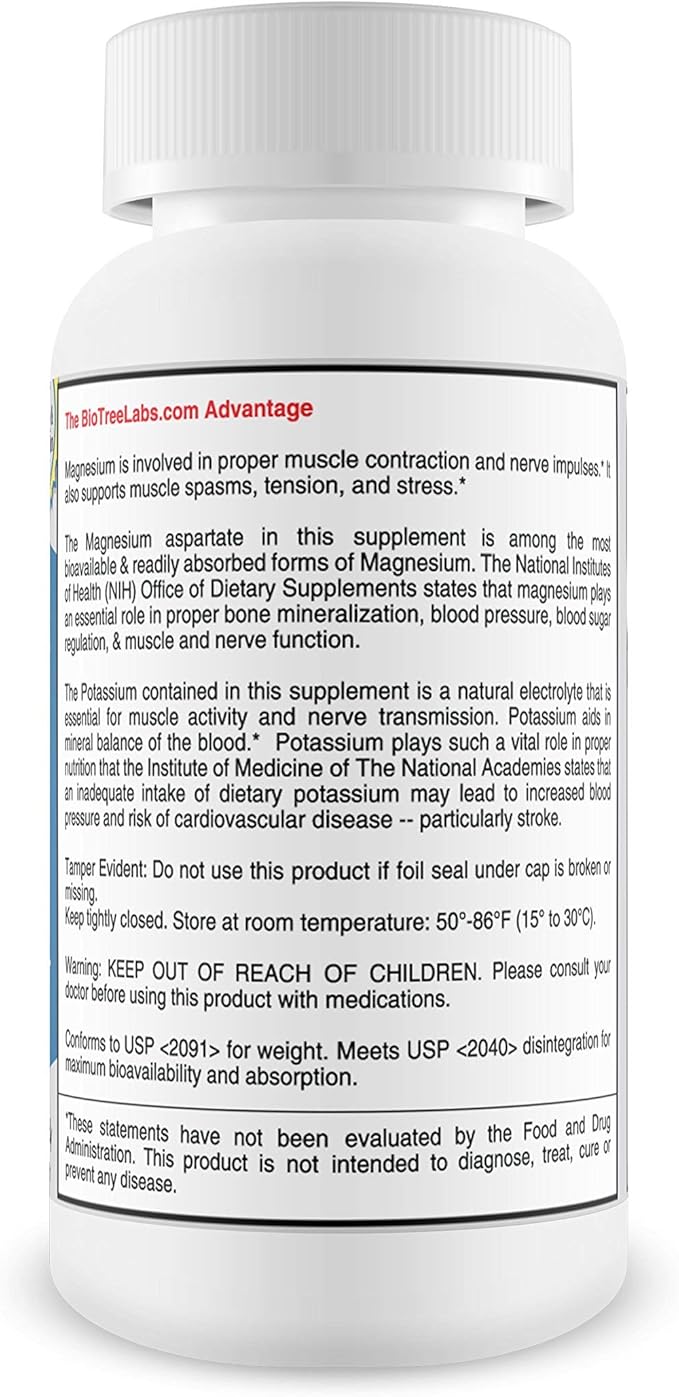BioTree Labs Relax 180 - Pack of 120 Magnesium &amp Potassium Supplement with Electrolytes | Supports Muscle Pain Spasms &amp Tension | 60 Days
