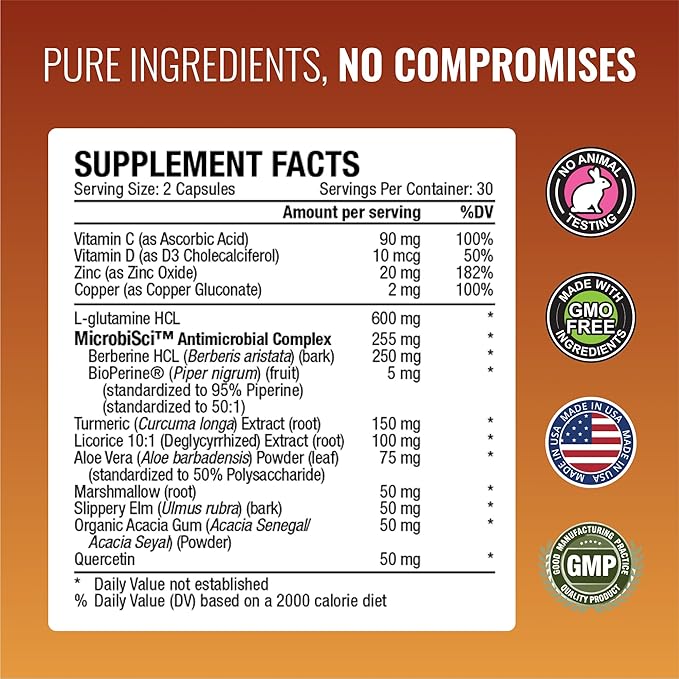 Approved Science® Gutsyl- Leaky Gut Supplement- Protect GI Tract with Aloe Vera Marshmallow Root Licorice and Slippery Elm- Contains Prebiotic and BioPerine- 3 Month Supply