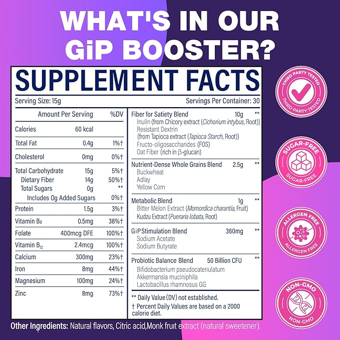 GLP-1 Supplement for Women &amp Men | 15000mg GLP 1 Supplements with Akkermansia Probiotics | Inulin | Dietary Fiber | Naturally GLP-1 Powder | for Gut &amp Digestion &amp Metabolism - No Sugar(45