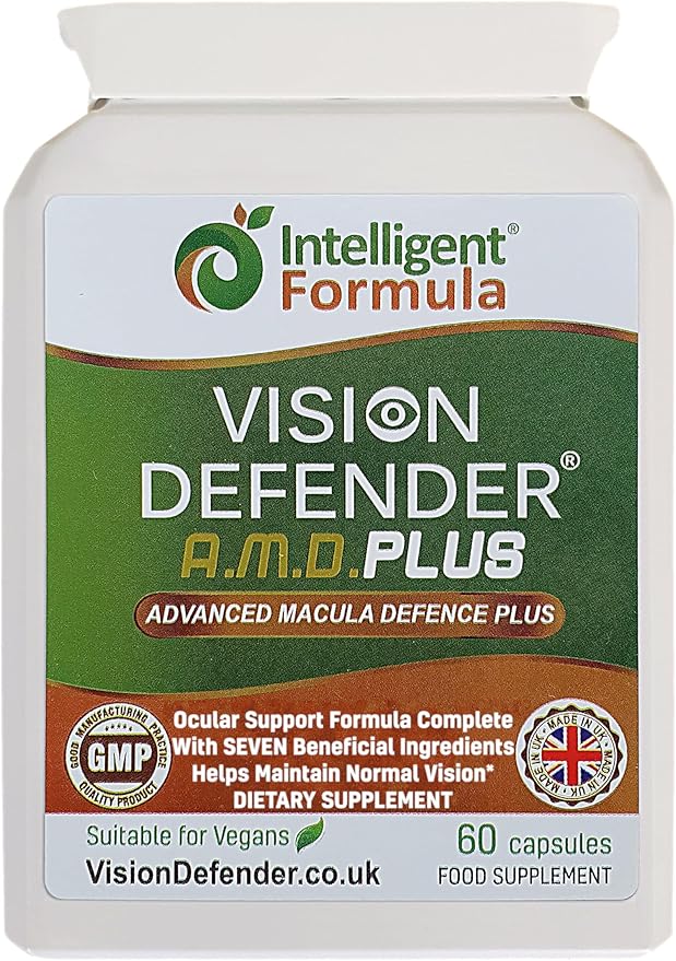 Vision Defender Plus Eye Supplement: AREDS2 Formula Vitamins Minerals (Lutein Zinc) Enhanced with Meso-Zeaxanthin for Complete Eyes/Eyesight Health Care &amp Support. 60 Easy-to-Swallow Vegan Capsu