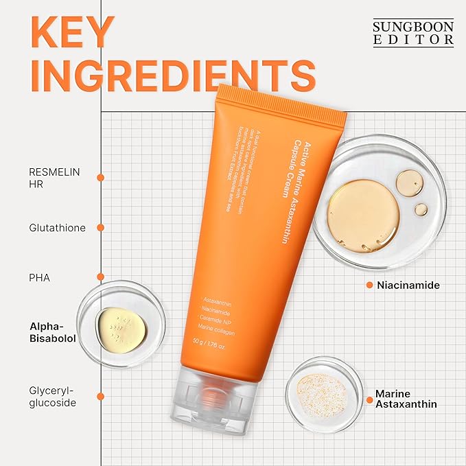 SUNGBOON EDITOR Active Marine Astaxanthin Capsule Cream 50ml | Facial Cream for Brightening | Deep Hydration Soothing Moisturizer