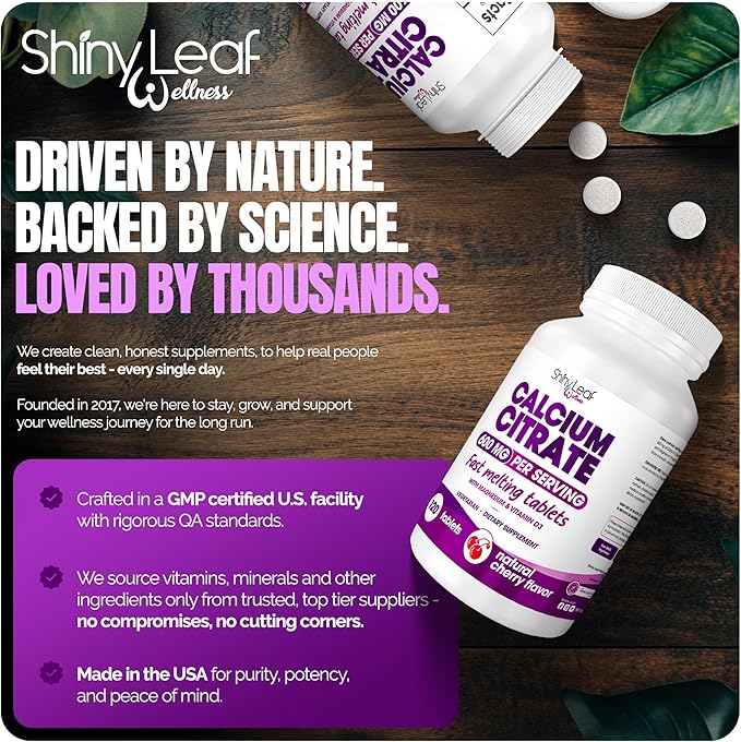 Fast Melting Calcium Citrate 600mg with Vitamin D3 and Magnesium - 120 Ct x 2 Pack Smooth Dissolving Cherry Flavor Tablets Non-Chalky Bariatric Calcium for Post Surgery