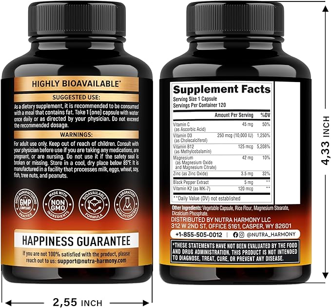 NUTRAHARMONY Vitamin D3 K2 Capsules &amp Menopause Supplement