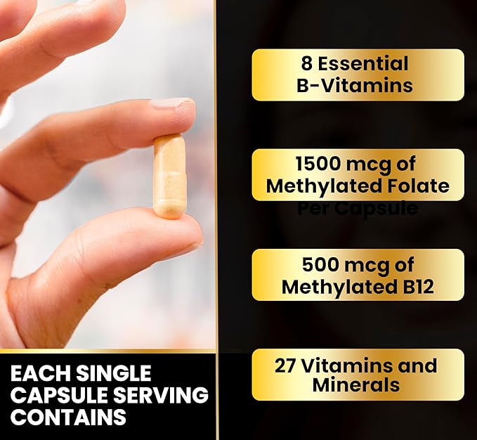 Eliixr Methylated Multivitamin 27-in-1 Formula with 1500 mcg Active Folate Methylated B12 K2 D3 B-Complex and more Women and Mens Multivitamins 60 Vegan Capsules 2 month supply Made in the USA